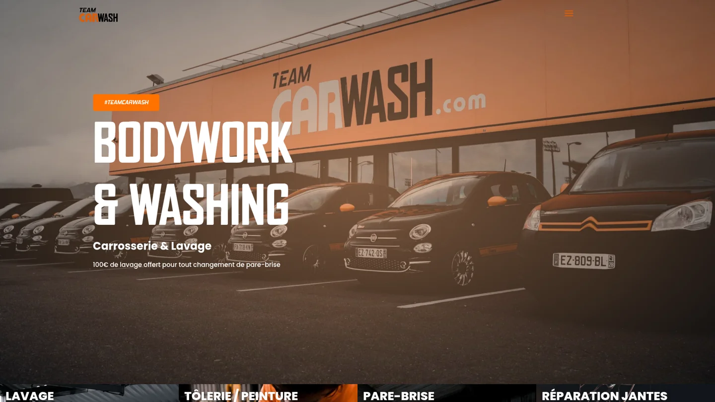 Capture du site Team Car Wash — Carrosserie et nettoyage automobile à Bastia