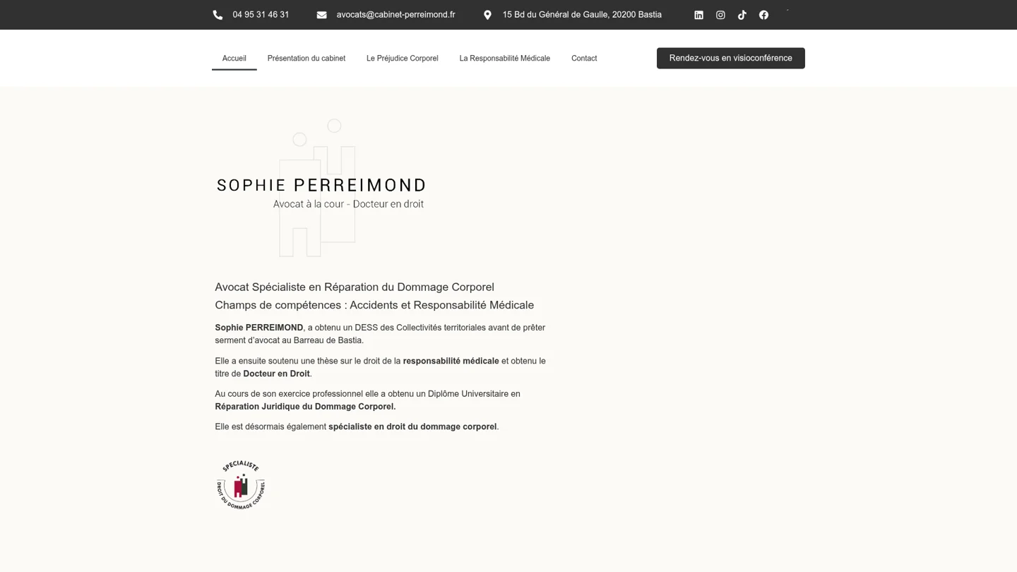 Capture du site Sophie Perreimond — Avocate à Bastia
