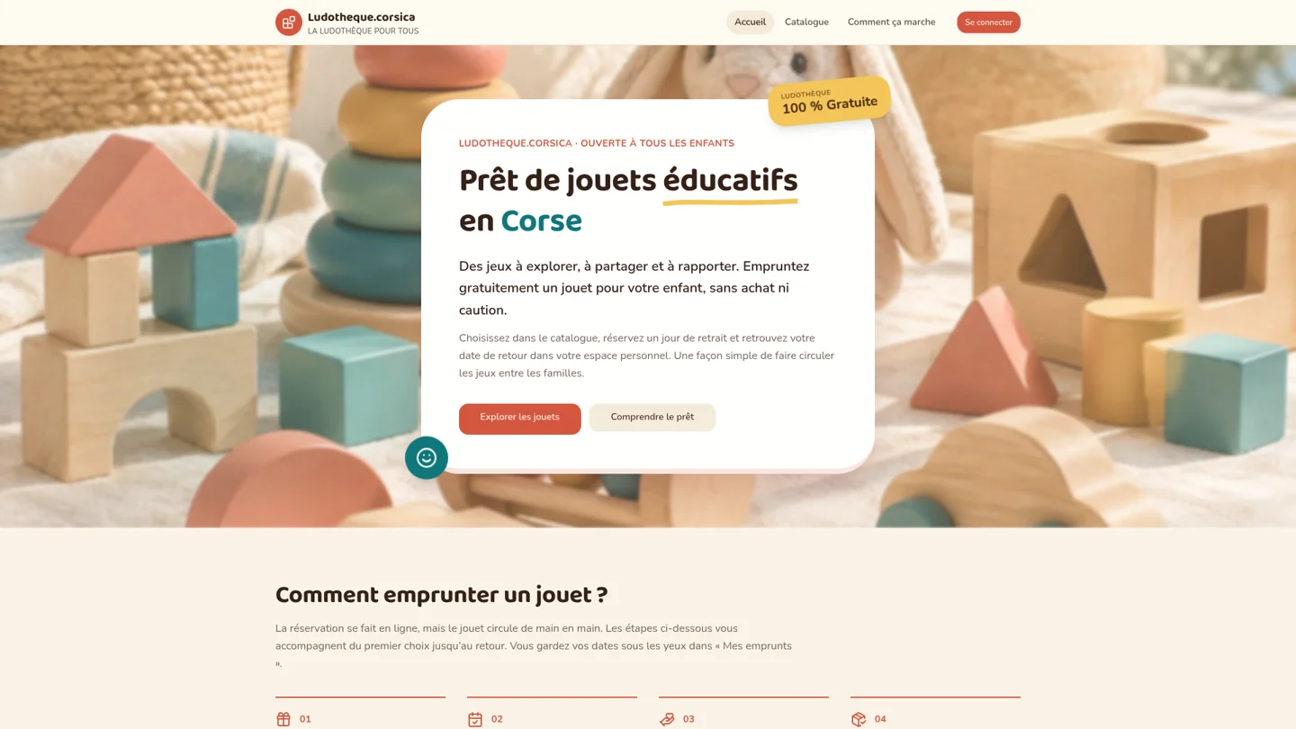 Capture du site Ludothèque de Corse — Prêt de jeux éducatifs