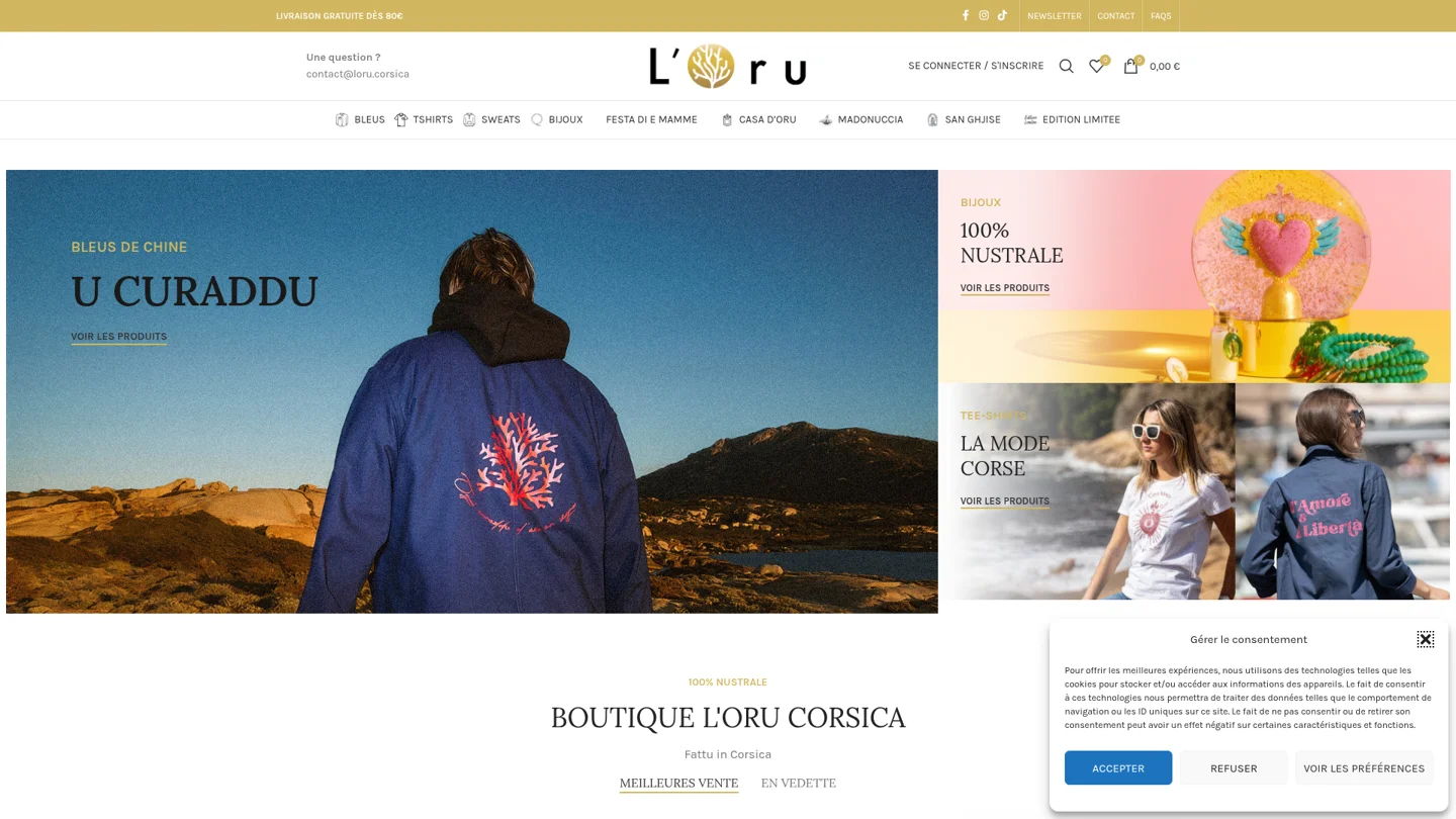 Capture du site L’ORU — E-commerce de vêtements et accessoires nustrali